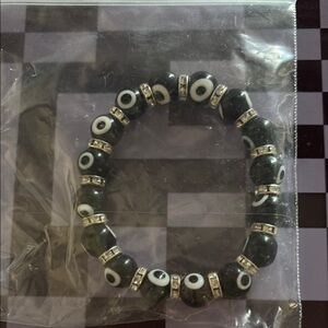 Black Beaded Bracelet with Silver Accents